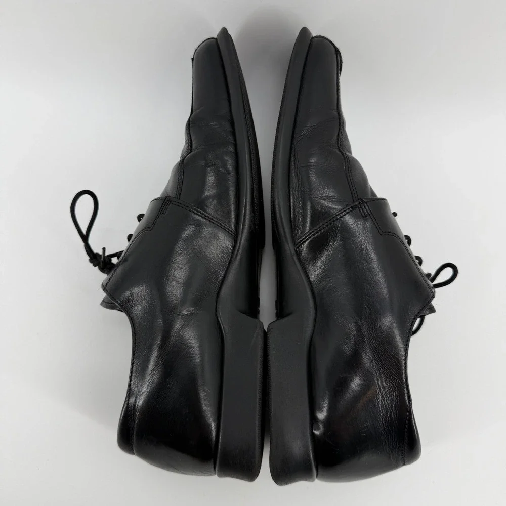 Stanley Blacker Mens Black Leather Square Toe Derby Shoes 10M 2951-1 Made Italy‎